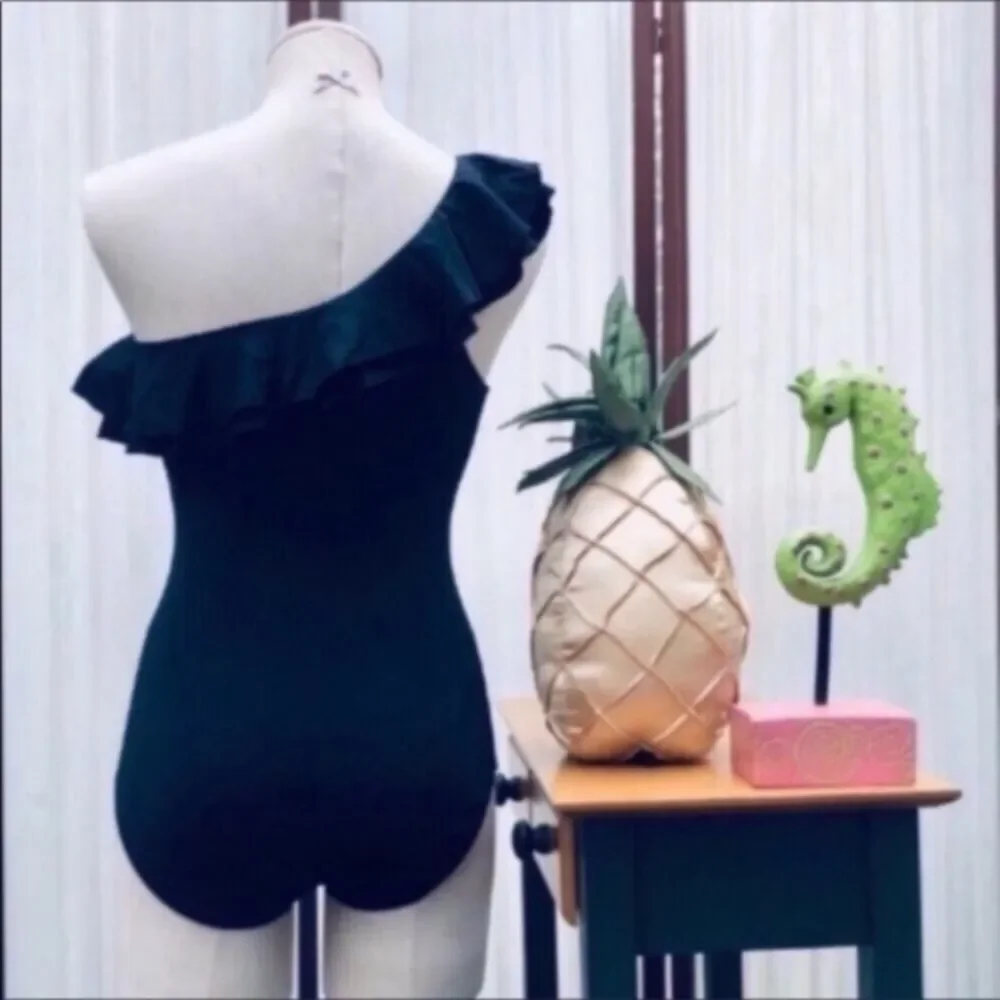 DKNY Ruffle Top One Shoulder Swimsuit - Picture 2 of 7